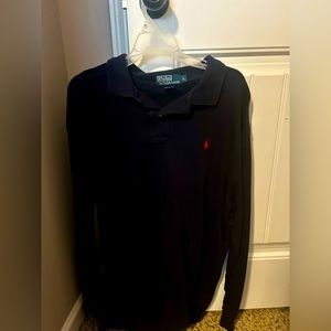 Navy, long sleeve polo shirt